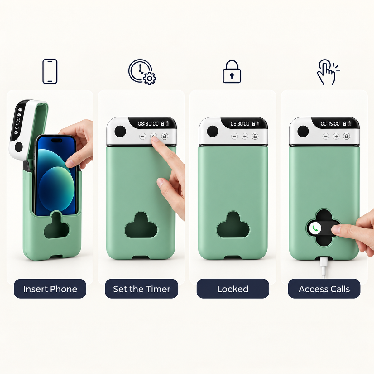 UncutFocus phone lock box four-step usage guide